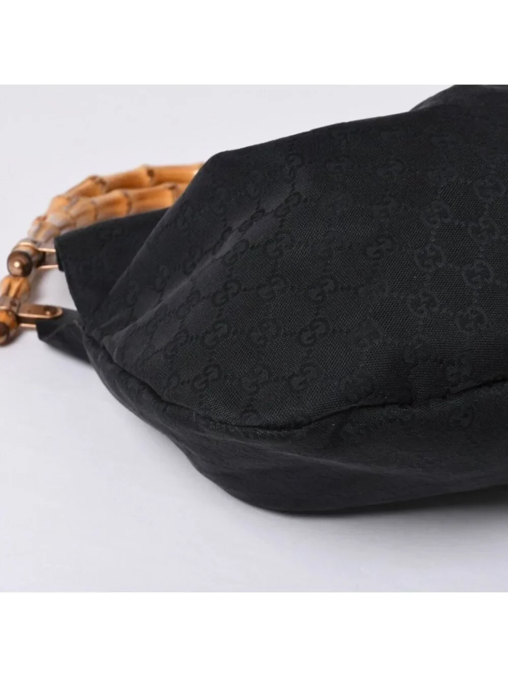 Gucci Bamboo Hand Bag Leather GG Canvas Black Brown